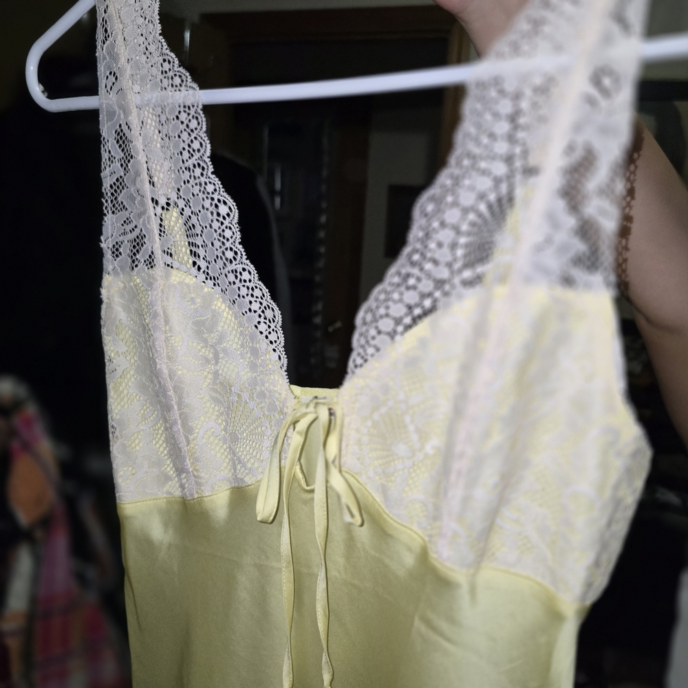 Free People Lace Trimmed Yellow Chemise